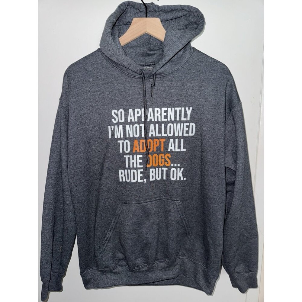Adopt All The Dogs Hoodie Athleisure Pullover Dark Grey Cotton Women Size Medium